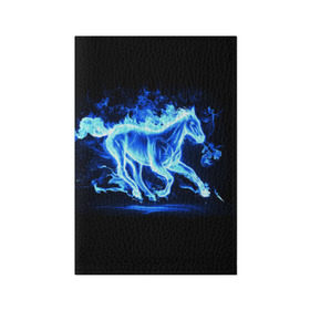 Обложка для паспорта матовая кожа с принтом Ледяной конь в Екатеринбурге, натуральная матовая кожа | размер 19,3 х 13,7 см; прозрачные пластиковые крепления | Тематика изображения на принте: арт | лёд | лошадь | огонь | пламя