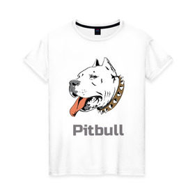 Женская футболка хлопок с принтом Питбуль в Екатеринбурге, 100% хлопок | прямой крой, круглый вырез горловины, длина до линии бедер, слегка спущенное плечо | пес | собака