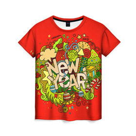 Женская футболка 3D с принтом New Year в Екатеринбурге, 100% полиэфир ( синтетическое хлопкоподобное полотно) | прямой крой, круглый вырез горловины, длина до линии бедер | 2016 | new year | год | новогодний | новый | подарок | с новым годом