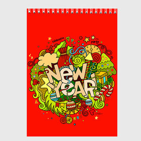 Скетчбук с принтом New Year в Екатеринбурге, 100% бумага
 | 48 листов, плотность листов — 100 г/м2, плотность картонной обложки — 250 г/м2. Листы скреплены сверху удобной пружинной спиралью | 2016 | new year | год | новогодний | новый | подарок | с новым годом