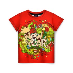 Детская футболка 3D с принтом New Year в Екатеринбурге, 100% гипоаллергенный полиэфир | прямой крой, круглый вырез горловины, длина до линии бедер, чуть спущенное плечо, ткань немного тянется | 2016 | new year | год | новогодний | новый | подарок | с новым годом