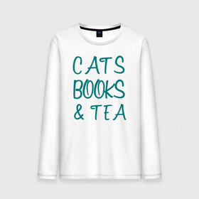 Мужской лонгслив хлопок с принтом CATS, BOOKS & TEA в Екатеринбурге, 100% хлопок |  | Тематика изображения на принте: books  tea книги коты кисы чай кофе | cats