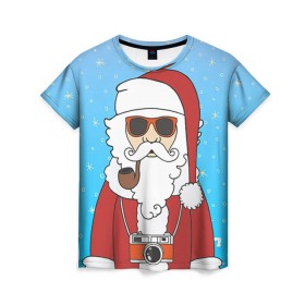 Женская футболка 3D с принтом Дед мороз в Екатеринбурге, 100% полиэфир ( синтетическое хлопкоподобное полотно) | прямой крой, круглый вырез горловины, длина до линии бедер | 2016 | christmas | hipster | new year | дед мороз | животные | нг | новый год | рождество | с новым годом | санта | хипстер