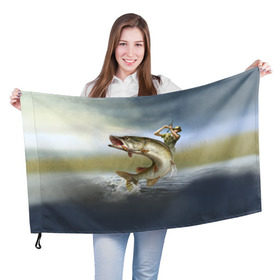 Флаг 3D с принтом Щука в Екатеринбурге, 100% полиэстер | плотность ткани — 95 г/м2, размер — 67 х 109 см. Принт наносится с одной стороны | fishing | рыба | рыбак | рыбалка | туризм | щука