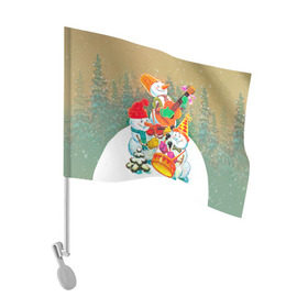 Флаг для автомобиля с принтом Снеговики в Екатеринбурге, 100% полиэстер | Размер: 30*21 см | 2016 | год | новый | открытка | ретро | с новым годом | снеговик | советский | ссср