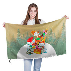 Флаг 3D с принтом Снеговики в Екатеринбурге, 100% полиэстер | плотность ткани — 95 г/м2, размер — 67 х 109 см. Принт наносится с одной стороны | 2016 | год | новый | открытка | ретро | с новым годом | снеговик | советский | ссср