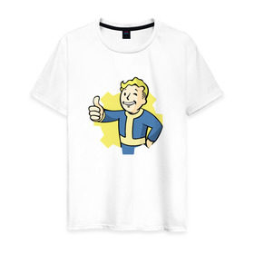 Мужская футболка хлопок с принтом Vault Boy в Екатеринбурге, 100% хлопок | прямой крой, круглый вырез горловины, длина до линии бедер, слегка спущенное плечо. | boy | fallout | pip | vault | vault boyубежище | фаллаут