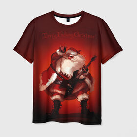 Мужская футболка 3D с принтом Дед мороз рокер в Екатеринбурге, 100% полиэфир | прямой крой, круглый вырез горловины, длина до линии бедер | heavy metal | rock | santa claus | дед мороз | рок | с новым годом | санта | санта клаус