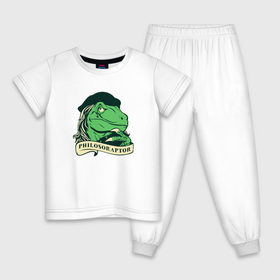 Детская пижама хлопок с принтом Philosoraptor в Екатеринбурге, 100% хлопок |  брюки и футболка прямого кроя, без карманов, на брюках мягкая резинка на поясе и по низу штанин
 | динозавр | наука | учитель | философия