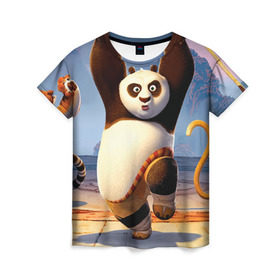 Женская футболка 3D с принтом Кунг фу панда в Екатеринбурге, 100% полиэфир ( синтетическое хлопкоподобное полотно) | прямой крой, круглый вырез горловины, длина до линии бедер | kung fu | kung fu panda | panda | кунг фу | кунг фу панда | кунгфу | панда. кунг фу | по