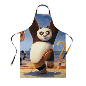 Фартук 3D с принтом Кунг фу панда в Екатеринбурге, 100% полиэстер | общий размер — 65 х 85 см, ширина нагрудника — 26 см, горловина — 53 см, длина завязок — 54 см, общий обхват в поясе — 173 см. Принт на завязках и на горловине наносится с двух сторон, на основной части фартука — только с внешней стороны | Тематика изображения на принте: kung fu | kung fu panda | panda | кунг фу | кунг фу панда | кунгфу | панда. кунг фу | по