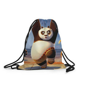 Рюкзак-мешок 3D с принтом Кунг фу панда в Екатеринбурге, 100% полиэстер | плотность ткани — 200 г/м2, размер — 35 х 45 см; лямки — толстые шнурки, застежка на шнуровке, без карманов и подкладки | Тематика изображения на принте: kung fu | kung fu panda | panda | кунг фу | кунг фу панда | кунгфу | панда. кунг фу | по