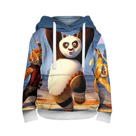 Детская толстовка 3D с принтом Кунг фу панда в Екатеринбурге, 100% полиэстер | двухслойный капюшон со шнурком для регулировки, мягкие манжеты на рукавах и по низу толстовки, спереди карман-кенгуру с мягким внутренним слоем | Тематика изображения на принте: kung fu | kung fu panda | panda | кунг фу | кунг фу панда | кунгфу | панда. кунг фу | по