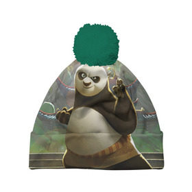 Шапка 3D c помпоном с принтом Кунг фу панда в Екатеринбурге, 100% полиэстер | универсальный размер, печать по всей поверхности изделия | kung fu | kung fu panda | panda | кунг фу | кунг фу панда | кунгфу | панда. кунг фу | по