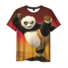 Мужская футболка 3D с принтом Кунг фу панда в Екатеринбурге, 100% полиэфир | прямой крой, круглый вырез горловины, длина до линии бедер | kung fu | kung fu panda | panda | кунг фу | кунг фу панда | кунгфу | панда. кунг фу | по