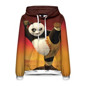 Мужская толстовка 3D с принтом Кунг фу панда в Екатеринбурге, 100% полиэстер | двухслойный капюшон со шнурком для регулировки, мягкие манжеты на рукавах и по низу толстовки, спереди карман-кенгуру с мягким внутренним слоем. | kung fu | kung fu panda | panda | кунг фу | кунг фу панда | кунгфу | панда. кунг фу | по