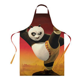 Фартук 3D с принтом Кунг фу панда в Екатеринбурге, 100% полиэстер | общий размер — 65 х 85 см, ширина нагрудника — 26 см, горловина — 53 см, длина завязок — 54 см, общий обхват в поясе — 173 см. Принт на завязках и на горловине наносится с двух сторон, на основной части фартука — только с внешней стороны | Тематика изображения на принте: kung fu | kung fu panda | panda | кунг фу | кунг фу панда | кунгфу | панда. кунг фу | по
