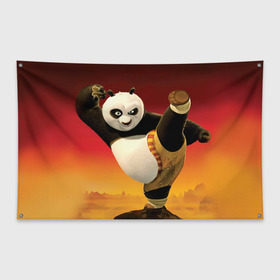 Флаг-баннер с принтом Кунг фу панда в Екатеринбурге, 100% полиэстер | размер 67 х 109 см, плотность ткани — 95 г/м2; по краям флага есть четыре люверса для крепления | Тематика изображения на принте: kung fu | kung fu panda | panda | кунг фу | кунг фу панда | кунгфу | панда. кунг фу | по
