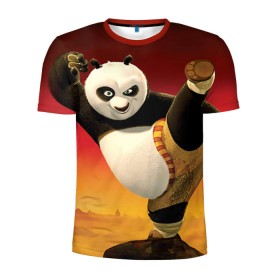 Мужская футболка 3D спортивная с принтом Кунг фу панда в Екатеринбурге, 100% полиэстер с улучшенными характеристиками | приталенный силуэт, круглая горловина, широкие плечи, сужается к линии бедра | kung fu | kung fu panda | panda | кунг фу | кунг фу панда | кунгфу | панда. кунг фу | по