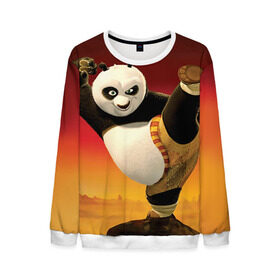 Мужской свитшот 3D с принтом Кунг фу панда в Екатеринбурге, 100% полиэстер с мягким внутренним слоем | круглый вырез горловины, мягкая резинка на манжетах и поясе, свободная посадка по фигуре | Тематика изображения на принте: kung fu | kung fu panda | panda | кунг фу | кунг фу панда | кунгфу | панда. кунг фу | по