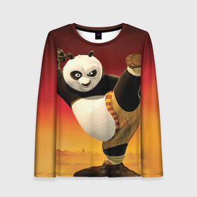 Женский лонгслив 3D с принтом Кунг фу панда в Екатеринбурге, 100% полиэстер | длинные рукава, круглый вырез горловины, полуприлегающий силуэт | kung fu | kung fu panda | panda | кунг фу | кунг фу панда | кунгфу | панда. кунг фу | по
