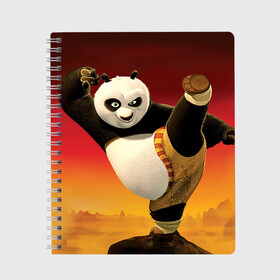 Тетрадь с принтом Кунг фу панда в Екатеринбурге, 100% бумага | 48 листов, плотность листов — 60 г/м2, плотность картонной обложки — 250 г/м2. Листы скреплены сбоку удобной пружинной спиралью. Уголки страниц и обложки скругленные. Цвет линий — светло-серый
 | kung fu | kung fu panda | panda | кунг фу | кунг фу панда | кунгфу | панда. кунг фу | по