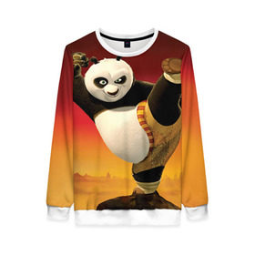 Женский свитшот 3D с принтом Кунг фу панда в Екатеринбурге, 100% полиэстер с мягким внутренним слоем | круглый вырез горловины, мягкая резинка на манжетах и поясе, свободная посадка по фигуре | kung fu | kung fu panda | panda | кунг фу | кунг фу панда | кунгфу | панда. кунг фу | по