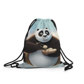 Рюкзак-мешок 3D с принтом Кунг фу панда в Екатеринбурге, 100% полиэстер | плотность ткани — 200 г/м2, размер — 35 х 45 см; лямки — толстые шнурки, застежка на шнуровке, без карманов и подкладки | Тематика изображения на принте: панда