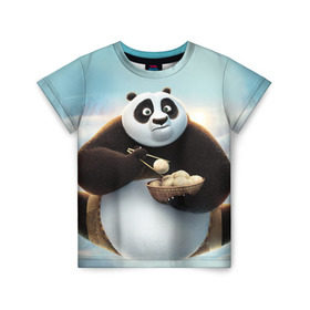 Детская футболка 3D с принтом Кунг фу панда в Екатеринбурге, 100% гипоаллергенный полиэфир | прямой крой, круглый вырез горловины, длина до линии бедер, чуть спущенное плечо, ткань немного тянется | Тематика изображения на принте: панда
