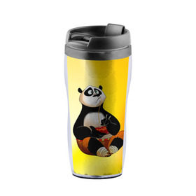 Термокружка-непроливайка с принтом Кунг фу панда в Екатеринбурге, внутренняя часть — пищевой пластик, наружная часть — прозрачный пластик, между ними — полиграфическая вставка с рисунком | объем — 350 мл, герметичная крышка | kung fu | kung fu panda | panda | кунг фу | кунг фу панда | кунгфу | панда. кунг фу | по