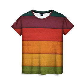 Женская футболка 3D с принтом Colored fence в Екатеринбурге, 100% полиэфир ( синтетическое хлопкоподобное полотно) | прямой крой, круглый вырез горловины, длина до линии бедер | color | полосочки | цвет