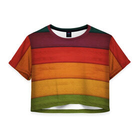 Женская футболка 3D укороченная с принтом Colored fence в Екатеринбурге, 100% полиэстер | круглая горловина, длина футболки до линии талии, рукава с отворотами | color | полосочки | цвет