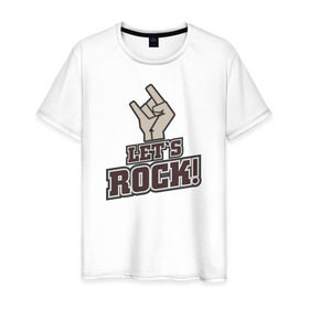 Мужская футболка хлопок с принтом Let`s rock! в Екатеринбурге, 100% хлопок | прямой крой, круглый вырез горловины, длина до линии бедер, слегка спущенное плечо. | Тематика изображения на принте: rock n roll | давай | жги | жест | зажигай | коза | музыка | рок