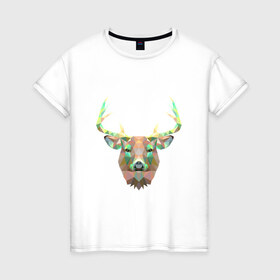 Женская футболка хлопок с принтом Олень (цветная мозаика) в Екатеринбурге, 100% хлопок | прямой крой, круглый вырез горловины, длина до линии бедер, слегка спущенное плечо | голова | животное | мозаика | олень | рога | узор