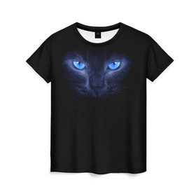 Женская футболка 3D с принтом Кошка с голубыми глазами в Екатеринбурге, 100% полиэфир ( синтетическое хлопкоподобное полотно) | прямой крой, круглый вырез горловины, длина до линии бедер | глаза | кот | синий