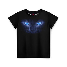 Детская футболка 3D с принтом Кошка с голубыми глазами в Екатеринбурге, 100% гипоаллергенный полиэфир | прямой крой, круглый вырез горловины, длина до линии бедер, чуть спущенное плечо, ткань немного тянется | Тематика изображения на принте: глаза | кот | синий