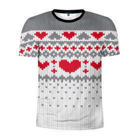 Мужская футболка 3D спортивная с принтом Сердечки в Екатеринбурге, 100% полиэстер с улучшенными характеристиками | приталенный силуэт, круглая горловина, широкие плечи, сужается к линии бедра | вязанье | любовь | свитр | сердечки