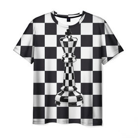 Мужская футболка 3D с принтом Ферзь в Екатеринбурге, 100% полиэфир | прямой крой, круглый вырез горловины, длина до линии бедер | Тематика изображения на принте: клетки | ферзь | шахматная доска | шахматы