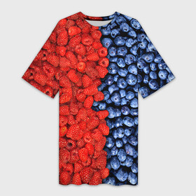 Платье-футболка 3D с принтом Ягодка в Екатеринбурге,  |  | клубника | малина | черника | ягода | ягодка | ягодный