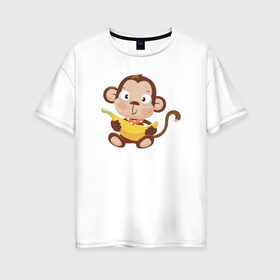 Женская футболка хлопок Oversize с принтом Обезьянка с бананом в Екатеринбурге, 100% хлопок | свободный крой, круглый ворот, спущенный рукав, длина до линии бедер
 | 2016 | год | зима | мартышка | новогодний | новый | обезьяна | обезьянка | подарок | с новым годом
