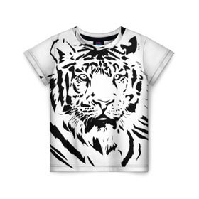 Детская футболка 3D с принтом Тигр в Екатеринбурге, 100% гипоаллергенный полиэфир | прямой крой, круглый вырез горловины, длина до линии бедер, чуть спущенное плечо, ткань немного тянется | Тематика изображения на принте: взгляд | тигр | трафарет | хищник