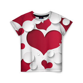 Детская футболка 3D с принтом Сердца в Екатеринбурге, 100% гипоаллергенный полиэфир | прямой крой, круглый вырез горловины, длина до линии бедер, чуть спущенное плечо, ткань немного тянется | любовь | орнамент | праздник | сердца