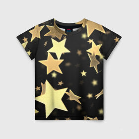 Детская футболка 3D с принтом Золотые звезды в Екатеринбурге, 100% гипоаллергенный полиэфир | прямой крой, круглый вырез горловины, длина до линии бедер, чуть спущенное плечо, ткань немного тянется | золотые звезды | орнамент | праздник