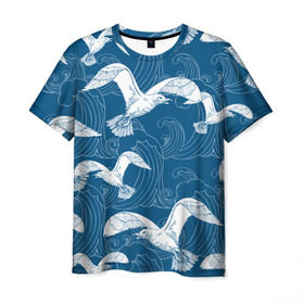 Мужская футболка 3D с принтом Чайки в Екатеринбурге, 100% полиэфир | прямой крой, круглый вырез горловины, длина до линии бедер | небо | полет | птицы | чайки