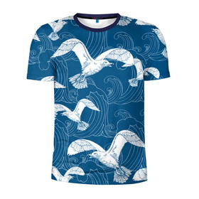Мужская футболка 3D спортивная с принтом Чайки в Екатеринбурге, 100% полиэстер с улучшенными характеристиками | приталенный силуэт, круглая горловина, широкие плечи, сужается к линии бедра | Тематика изображения на принте: небо | полет | птицы | чайки