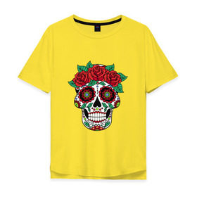 Мужская футболка хлопок Oversize с принтом Мексиканский череп для нее в Екатеринбурге, 100% хлопок | свободный крой, круглый ворот, “спинка” длиннее передней части | мексика | мексиканский череп calavera для неемексиканский череп calavera | череп