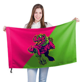 Флаг 3D с принтом dinosaur в Екатеринбурге, 100% полиэстер | плотность ткани — 95 г/м2, размер — 67 х 109 см. Принт наносится с одной стороны | 