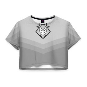 Женская футболка 3D укороченная с принтом G2 eSports в Екатеринбурге, 100% полиэстер | круглая горловина, длина футболки до линии талии, рукава с отворотами | csgo | cyber | esports | g2 | team | г2 | ксго