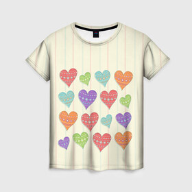 Женская футболка 3D с принтом Сердечки в Екатеринбурге, 100% полиэфир ( синтетическое хлопкоподобное полотно) | прямой крой, круглый вырез горловины, длина до линии бедер | любовь | сердце | счастье | тепло | узор