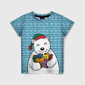 Детская футболка 3D с принтом Новогодний мишка в Екатеринбурге, 100% гипоаллергенный полиэфир | прямой крой, круглый вырез горловины, длина до линии бедер, чуть спущенное плечо, ткань немного тянется | Тематика изображения на принте: 2016 | медведь | мишка | новый год